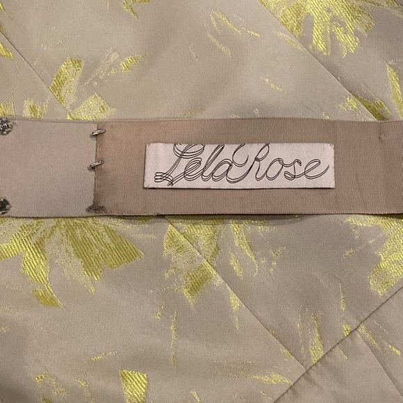 Lela Rose Beige & Chartreuse Floral Scoop Neck & Back Midi with Embellished Belt - Picture 9 of 12